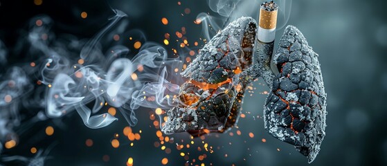 An Artistic depiction of lungs being destroyed by a smoking cigarette - obrazy, fototapety, plakaty