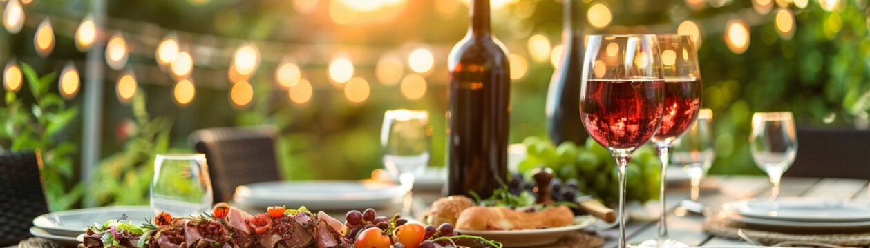 An outdoor summer dinner setting with friends