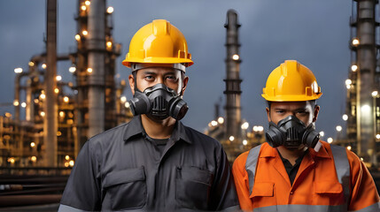 Portrait of engineer standing with oil refinery industrial background