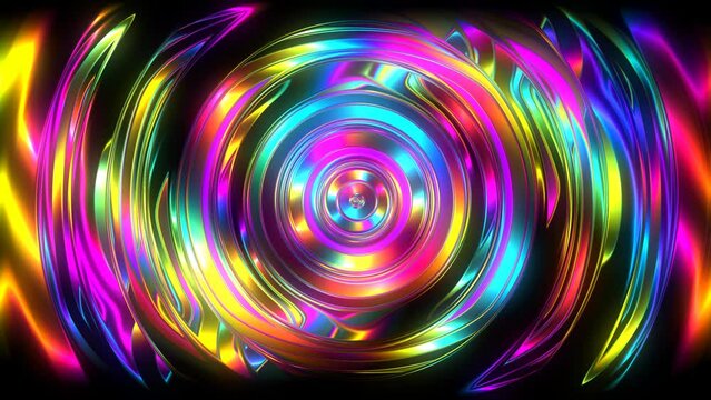 Rainbow spiral rotation, Abstract technology background with concentric rotating glowing neon circles. Modern colorful background.