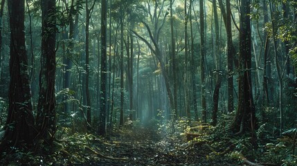 Obraz premium A Path Through the Forest A Tranquil Escape from the Hustle and Bustle of Everyday Life Generative AI