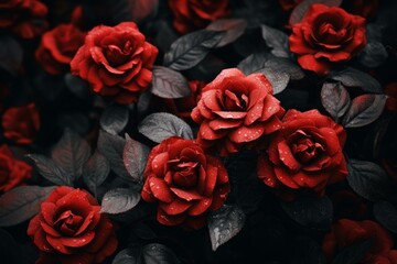 Fragrant Red flowers leaves. Floral nature. Generate Ai