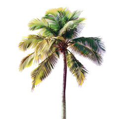 Fototapeta na wymiar Terrestrial plant with green and purple palm tree leaves on a transparent background