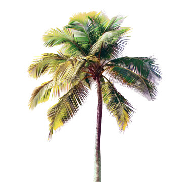 Terrestrial plant with green and purple palm tree leaves on a transparent background