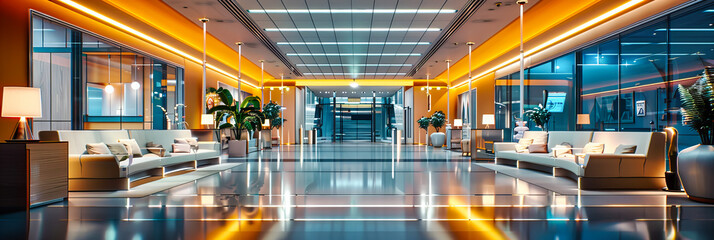 Spacious Modern Terminal with Sleek Design, Offering a Bright and Inviting Space for Travelers and Guests - obrazy, fototapety, plakaty