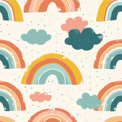 Cartoon Kids Minimalist Colorful Rainbow Seamless Pattern