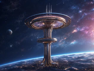 Gordijnen spaceship and planet © Leonard