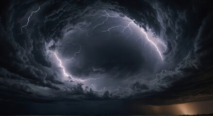 Thunderclouds vortex with flashes of light - obrazy, fototapety, plakaty