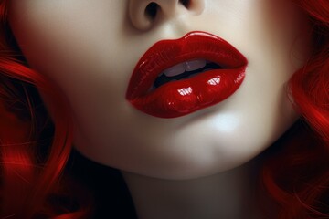 Alluring Red sexy lips. Female mouth fashion. Generate AI