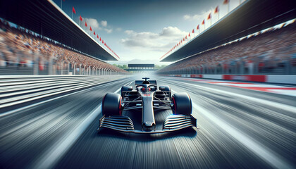 Obraz premium High-speed Formula 1 race car on track.