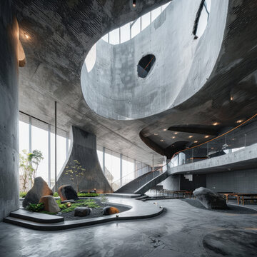 The building aims to integrate into the landscape by incorporating various natural elements. Generative AI