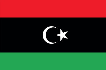 Flag of Libya. Libyan flag with Muslim crescent and star. State symbol of Libya. - obrazy, fototapety, plakaty