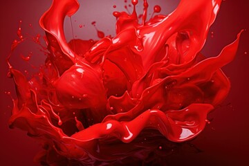 Lustrous Red liquid paint. Water motion flowing. Generate Ai