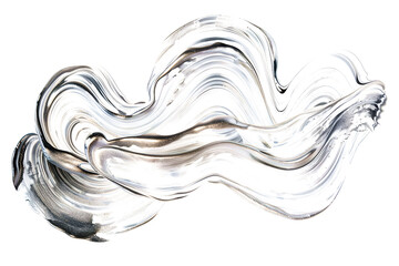 Silver and bronze watercolor paint shimmer swirl on transparent background.