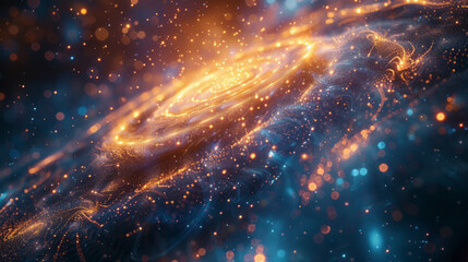 A vibrant galaxy with swirling patterns of stars and cosmic dust.