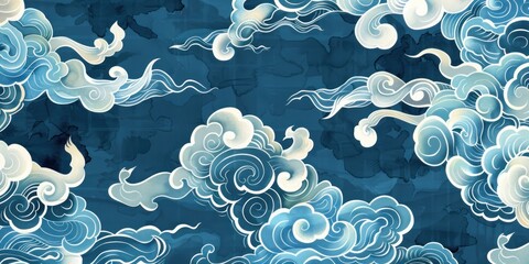 Mega cloudy blue and white cloud motif design is luxurious and beautiful.  It is suitable for wallpaper or print media of modern traditional batik fabrics