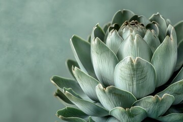 Fototapeta premium A close-up of a fresh artichoke its layered leaves and unique texture contrasted against a bright