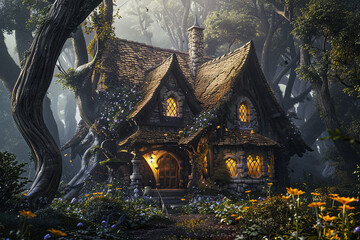 magic fantasy world forest house
 - obrazy, fototapety, plakaty