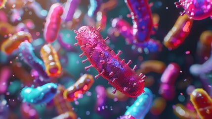 Beneficial microbes for humans 3D depiction of Lactobacillus over a pale light setting in-depth depicted and space, Generative AI. - obrazy, fototapety, plakaty