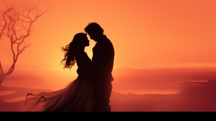 A silhouette of a couple embracing, a warm and passionate backdrop for romantic visuals