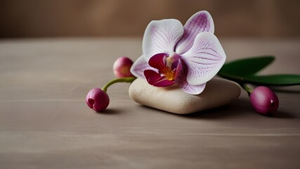 Orchid beauty flowers on vintage background. Spa background, spa therapy, beauty. Spa treatment. Generative AI