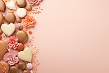 A playful arrangement of love-themed cookies, delightful and romantic backdrop for confectionery or baking promotions
