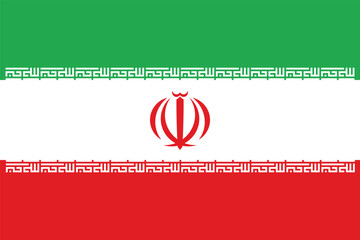 Iranian flag. Iranian tricolor flag with Muslim emblem. State symbol of the Islamic Republic of Iran. © Checha