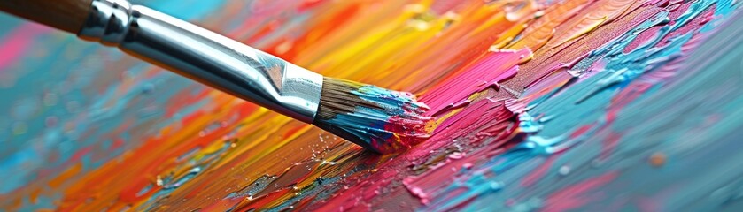 Fototapeta premium A painting brush stroking colors into the wind creating aurora-like skies