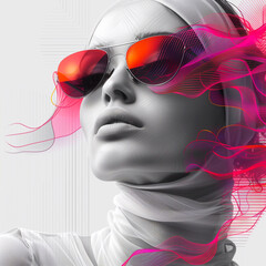 3d illustration of a beautiful woman in sunglasses with abstract background.
