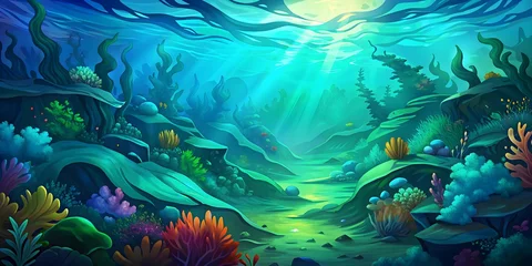 Wandcirkels tuinposter underwater landscape of fish and sea © night