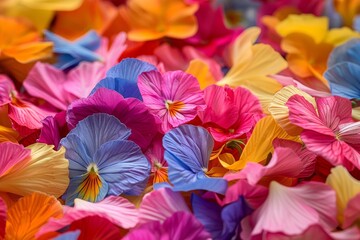 Close view of a bed of colorful random flower petals