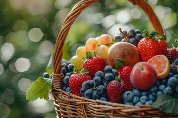 Close view of a basket of randomly mixed fruits