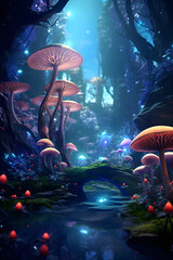 Enchanted Forest: Surreal Digital Artwork of Mythical Wonderland