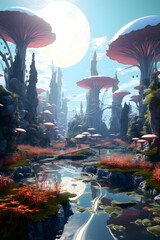 Alien Dreamscape: Surreal Digital Artwork of Exotic Landscape
