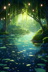 Spring Serenity: Tranquil Pond Amid Cherry Blossom Trees