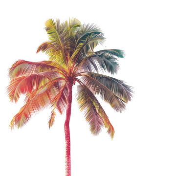 Colorful palm tree art on transparent background, symbolizing tropical beauty