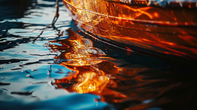 Image of a boat on water, with its reflection visible, depicted in a dark and somber artistic style
