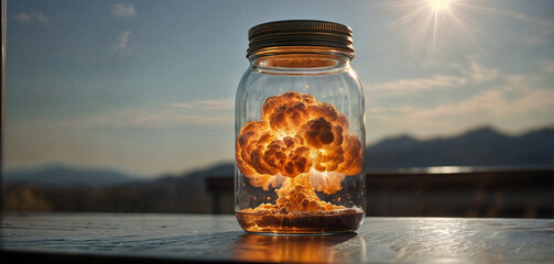 Nuclear explosion in a bottle, danger of nuclear war. Generative AI