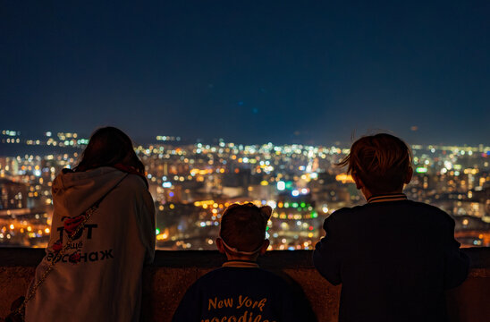 Kids staring on Yerevan at night