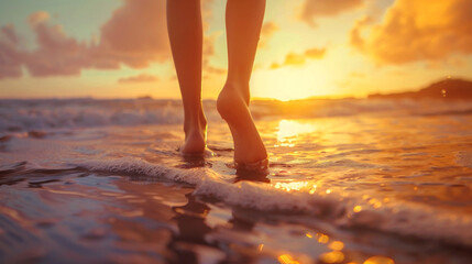 Fototapeta na wymiar Mujer caminando por la playa