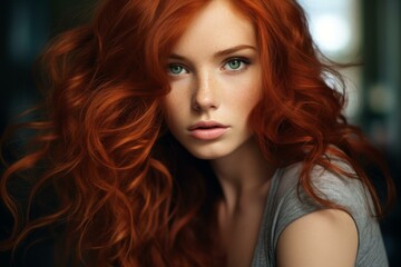 Charming Red hair street. Fashion model face. Generate Ai