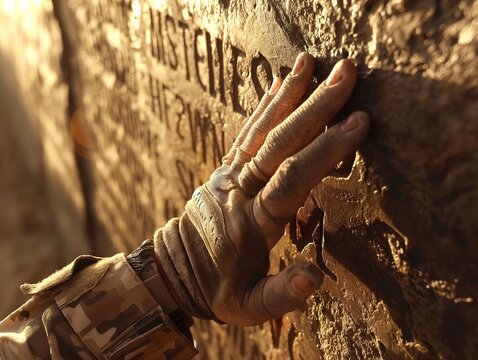 A man's hand is touching a wall with a sign that says "Jesus Christ is the only way to salvation."