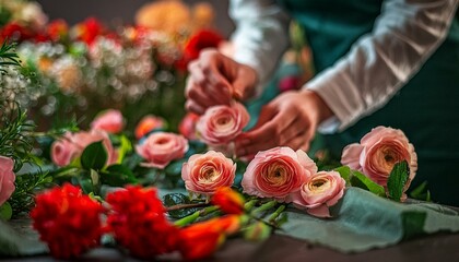 Fototapeta premium Floral Symphony: Artistic Hands Crafting Beauty