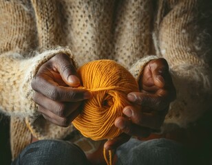 Crafty Creation: Person Holding a Ball of Yarn in Their Hands
