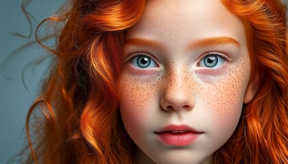 Freckled Charm: Close-Up of Young Girl with Red Hair and Freckles