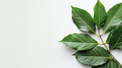 Fresh, dulcet bay leaf exquisitely decorated over a white setting herbs uses for lovely health and space, Generative AI.