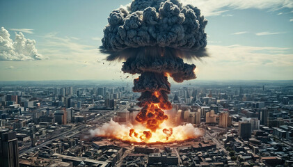 Illustration of a nuclear explosion in the city. Generative AI