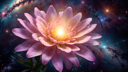 Pink flower on galactic background