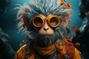 blue monkey with aviator glasses