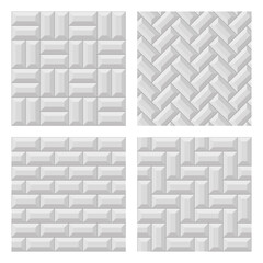 Set of seamless vector volumetric white brick patterns.